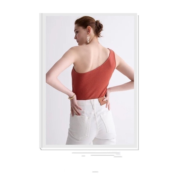 J. Crew one shoulder vintage rib size M orange rust asymmetrical - Picture 2 of 11